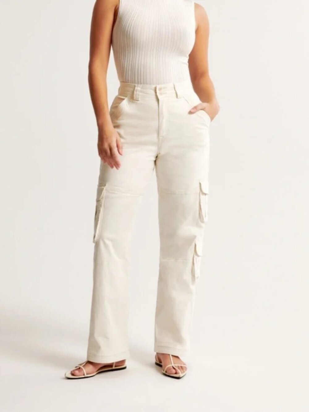 Abercrombie & Fitch Curve Love Relaxed Cargo Pant - Size 2/26, White/Cream